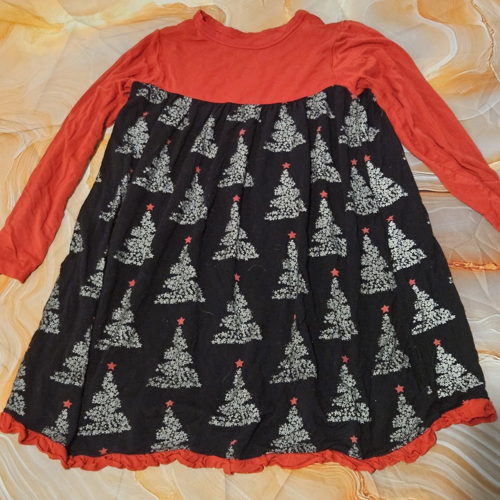 Kickee Kids Girls Size 5/6 Christmas Tree Holiday Tunic Dress Red Black - Picture 3 of 7
